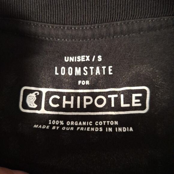 Loomstate for Chipotle Graphic T-Shirt Novelty Back Print Black Unisex Small - Picture 5 of 8